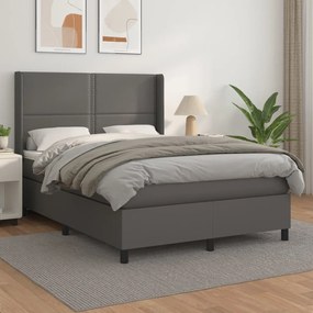 vidaXL Pat box spring cu saltea, gri, 140x200 cm, piele ecologică
