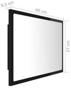 Oglinda de baie cu LED, negru extralucios, 60x8,5x37 cm negru foarte lucios