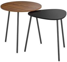 HOMCOM Set 2 Măsuțe de Cafe Suprapunibile cu Cadru din Metal Nuc și Negru | Aosom Romania