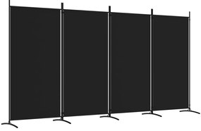 Paravan de cameră cu 4 panouri, negru, 346x180 cm, textil