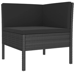 Set mobilier de gradina cu perne, 11 piese, negru, poliratan 4x colt + 6x mijloc + suport pentru picioare, 1