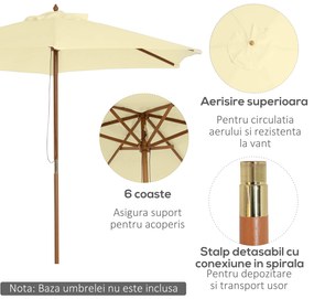 Outsunny Umbrelă de Soare pentru Grădină cu Suport din Lemn, Design Elegant, 2.5x2.3m, Crem, Protecție UV | Aosom Romania