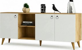 Comoda KSL0303, alb/stejar, PAL, 180x45x79 cm