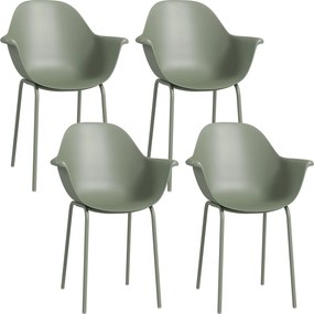 Outsunny Set de 4 Scaune de Grădină Verzi, Stivuibile, cu Spătar Înalt și Cotieră, Cadru din Metal, Ideal pentru Spații Exterioare | Aosom Romania