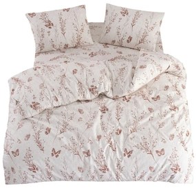 Lenjerie de pat bej pentru pat dublu, extinsă cu cearceaf inclus, cu 4 piese 200x220 cm Floral Butterfly – Mila Home