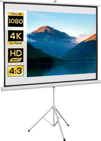 HOMCOM Ecran de Proiecție 84 inch cu Stativ, Suprafață de Proiecție 4:3, Pliabil și Reglabil pe Înălțime, 171x128 cm, Alb | Aosom Romania