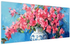 Tablou - Vază cu flori roz (120x50 cm)