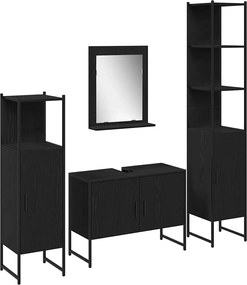 vidaXL Set de mobilier pentru baie cu raft 4 pcs Negru Lemn compozit