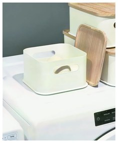 Cutie depozitare cu capac din lemn paulownia iDesign Eco Handled, 21,3 x 21,3 cm, alb