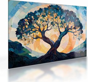 Tablou pe sticlă – Mozaic – soare și arbore II. (70x50 cm)