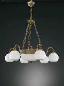 Candelabru cu 6 brate clasic design italian din alama, sticla 9200 RA-L. 9200/6+2