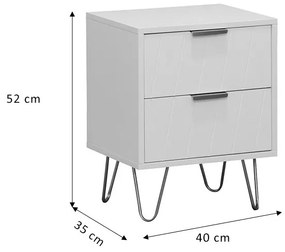 Noptiera Culture cu 2 sertare culoarea alba cu picioare aurii 40x35x52cm