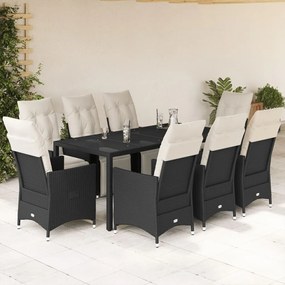 3276868 vidaXL Set mobilier de grădină cu perne, 9 piese, negru, poliratan