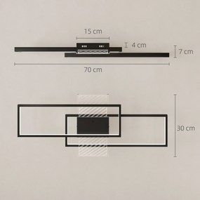 HOMCOM Plafonieră LED Reglabilă cu Telecomandă și Întrerupător, Temperatura Culoare 3000-6000K, Lampă de Design pentru Living și Sufragerie, 70x30 cm, Negru | Aosom Romania