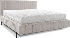 Pat matrimonial bej tapițat cu spațiu de depozitare cu somieră 140x200 cm Plissa – ELTAP