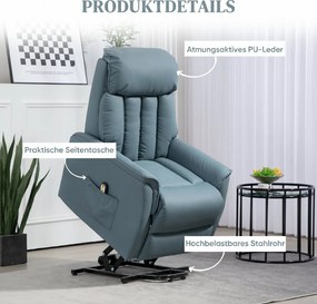 HOMCOM Fotoliu Electric cu Ridicare, Reglabil până la 145°, cu Telecomandă, 80x94x104 cm, Albastru Deschis | Aosom Romania