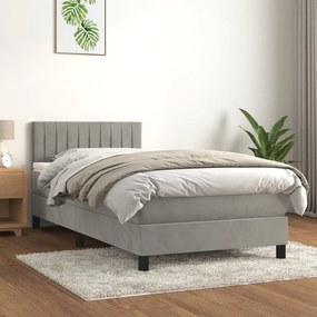 3141401 vidaXL Pat box spring cu saltea, gri deschis, 90x200 cm, catifea