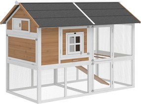 PawHut Adăpost pentru găini cu țarc Cuib tavă extractabilă acoperiș din asfalt pentru 4 găini 200x104x145cm lemn Maro | Aosom Romania