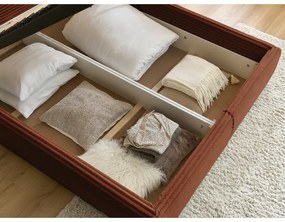 Pat matrimonial cărămiziu tapițat cu spațiu de depozitare cu somieră 180x200 cm Jade – Bobochic Paris