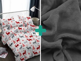 Lenjerie de pat microfibra RENI SI BRAZI alb + cearsaf microplus SOFT 90x200 cm gri inchis