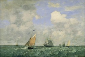 Tablou - Eugène Boudin, Ships and Sailing Boats Leaving Le Havre, reproducere (90x60 cm)