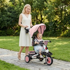 AIYAPLAY Tricicletă 6 în 1 pentru Copii, cu Mâner Parental și Scaun Rotativ, 111,5x52x98 cm, Roz | Aosom Romania