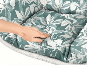 Scaun suspendat alb KOKON cu suport, perna verde-alb