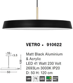 Lustra LED design modern VETRO 50cm, negru