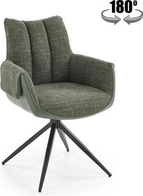 Scaun K579, verde olive/negru, stofa clasica/piele ecologica/otel, 65x