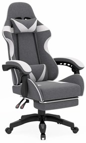 RESIGILAT- Scaun gaming, suport picioare, material textil, Gri deschis