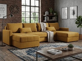 Set de canapea extensibila in forma de U VENORIA 285x146 cm, mustar + 2 perne CADOU