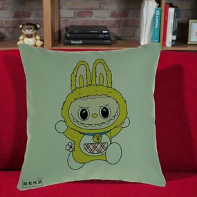 Perna Personalizata Labubu Galben Doraemon, 40x40 cm, Verde, Husa Detasabila, Perna Inclusa, BEKZ®
