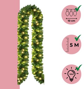 Jurhan Ghirlandă de Crăciun ANDREA cu iluminare, 5m, verde