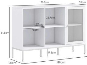 HOMCOM Dulap Modern de Depozitare cu Ușă din Plasă, 4 Compartimente Deschise și Raft Reglabil, 120x37x81.5 cm, Alb | Aosom Romania