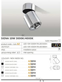 Spot LED aplicat, directionabil pentru tavan/plafon SIENA 10W 3000K crom