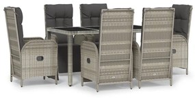 3185032 vidaXL Set mobilier de grădină cu perne, 7 piese, gri, poliratan