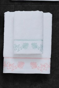 Prosop mic DIARA 30 x 50 cm Alb - broderie roz / Pink embroidery