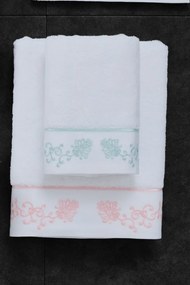 Prosop DIARA 50x100 cm Alb - broderie roz / Pink embroidery