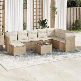 vidaXL Set canapele de grădină, 9 piese, cu perne, bej, poliratan