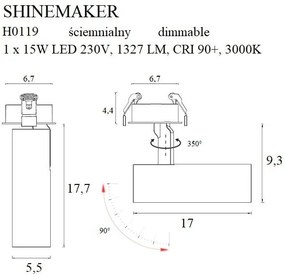 Spot LED directionabil incastrabil tavan fals SHINEMAKER alb