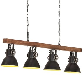 vidaXL Lampă suspendată industrială, negru, lemn de mango, E27