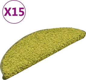 vidaXL Covorașe pentru trepte scară, 15 buc., verde, 56x17x3 cm