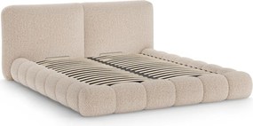 Pat matrimonial grej tapițat cu spațiu de depozitare cu somieră 160x200 cm Solange – Micadoni