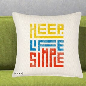 Perna Decorativa Keep Life Simple Colorat, 40x40 cm, Crem Reliefat, Husa Detasabila, Perna Inclusa, BEKZ®