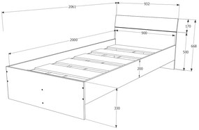 Pat haaus Leco, 200 x 90 cm, saltea spuma inclusa, Alb/Bleu