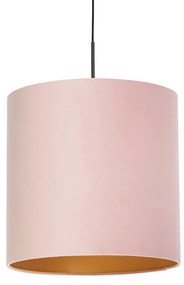 Lampă suspendată cu abajur din catifea roz cu auriu 40 cm - Combi