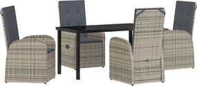 vidaXL Set de masă pentru grădină cu pernă 5 pcs Gri poliratan