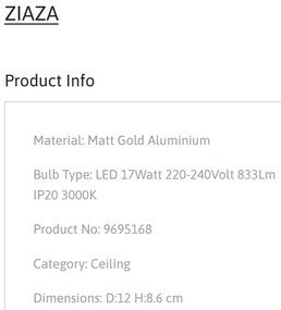 Spot LED aplicat diametru 12cm ZIAZA auriu, NVL-9695168