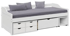 Pat cu spaţiu de depozitare, alb, lemn masiv, 90x200, MAXI NEW