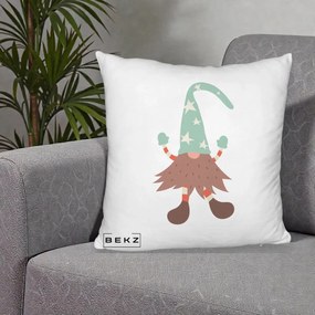 Perna Decorativa Pitic Gnom Nordic cu Cadou Menta, 40x40 cm, Alb Pufos, Husa Detasabila, Perna Inclusa, BEKZ®